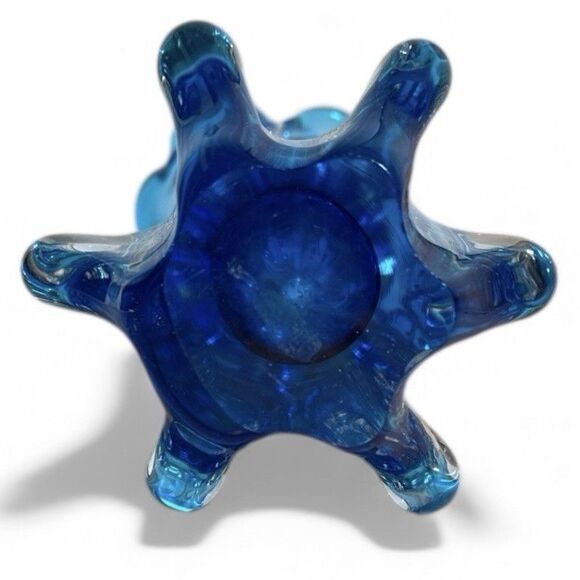 Vintage Murano Style Art Glass Vase Peacock Blue Sommerso Flared Rim Italy Label - Picture 6 of 10